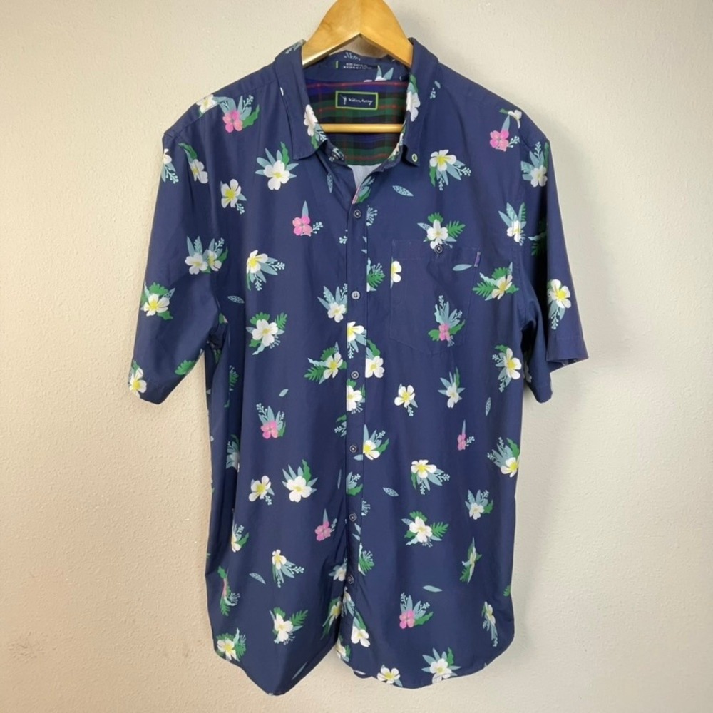 William Murray Golf Men's Navy‎ Floral Short Sleeve Button Up Shirt XLarge